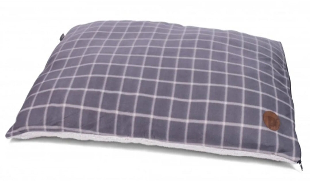 Grey Check & Faux Sheepskin Pet Pillow
