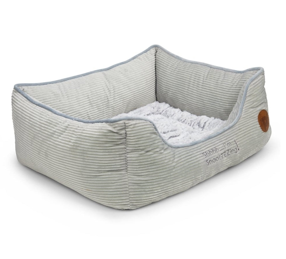 Grey Square Dog Bed With Shhh... I'm Snoozzzzing Embroidery