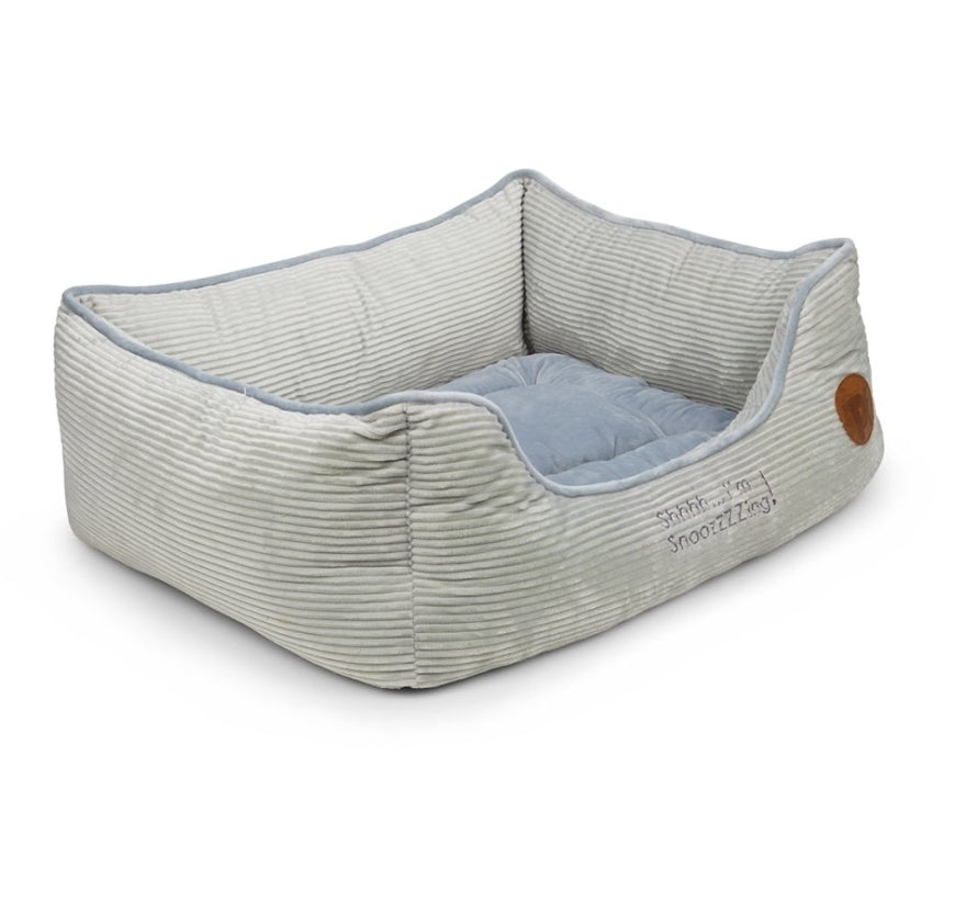 Grey Square Dog Bed With Shhh... I'm Snoozzzzing Embroidery