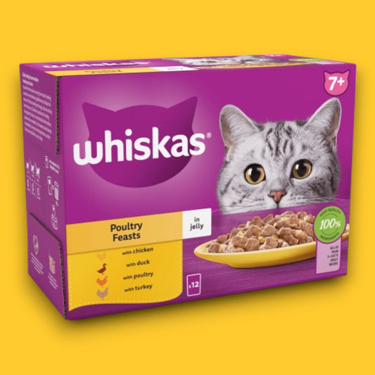 Whiskas Poultry Feasts in Jelly Senior 7+ Wet Cat Food Pouch 12, 24 & 48 x 85g