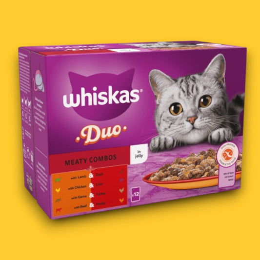 Whiskas 1+ Duo Meaty Combos Adult Wet Cat Food Pouches in Jelly 12, 24 & 48 x 85g