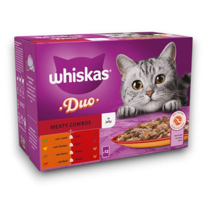 Whiskas 1+ Duo Meaty Combos Adult Wet Cat Food Pouches in Jelly 12, 24 & 48 x 85g