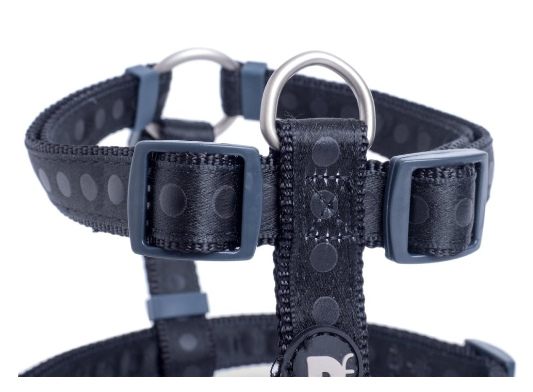 Black Tonal Spots Dog Harness